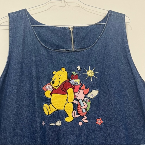 VTG Disney Catalog Winnie the Pooh Denim Dress Jumper Overall Womens Sz XL 90s - Picture 5 of 16